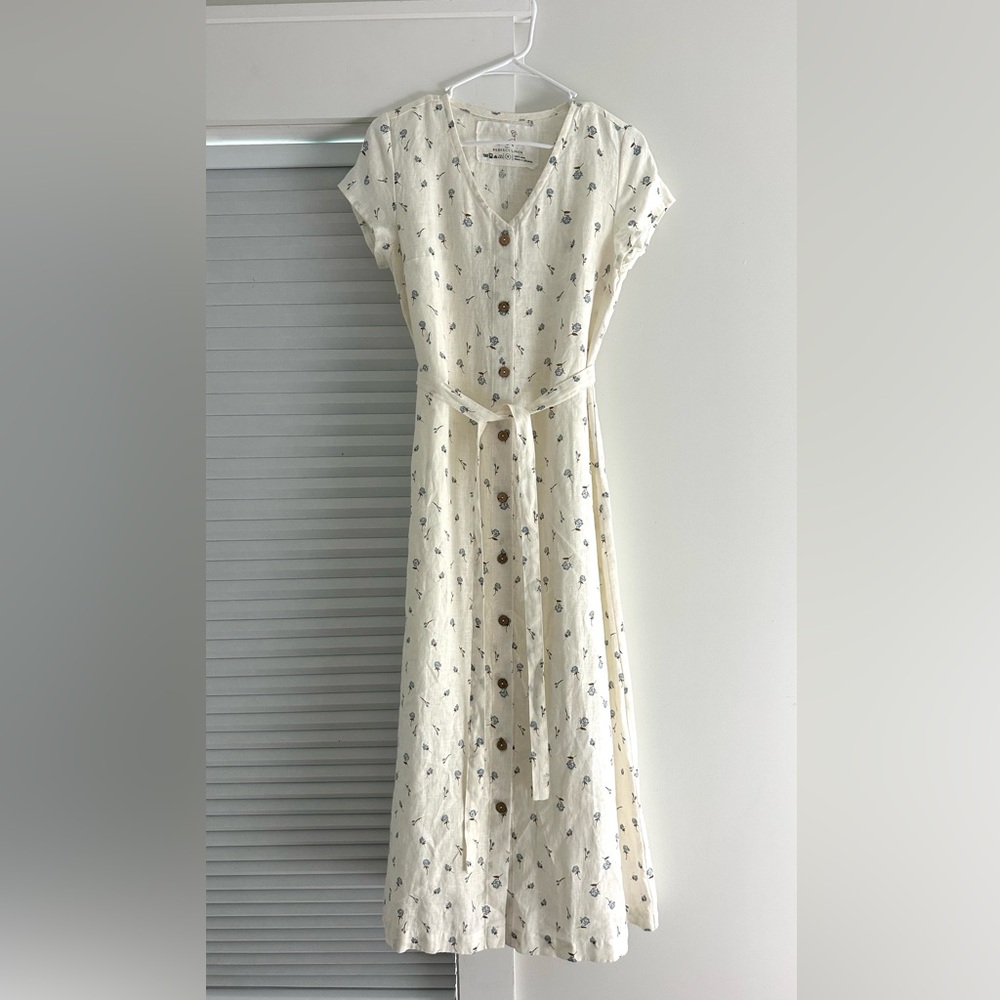 notPERFECTLINEN Cream Floral Button-Front Maxi Dress